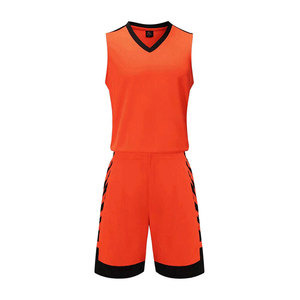 Conjunto de camiseta de baloncesto naranja para hombre, uniforme de poliéster sin mangas con cuello en V que absorbe la humedad, nombre del equipo personalizado, impresión personalizada - Product Image 1