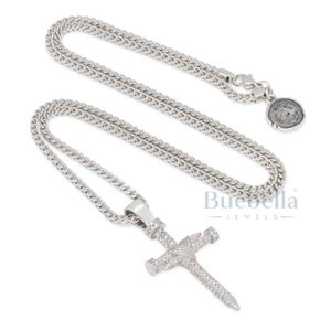 Cadena de Hip Hop de eslabones cubanos de lujo para hombres, colgante cruzado de uñas heladas, nombre personalizado, joyería ostentosa de diamantes, colgantes de moissanita - Product Image 4