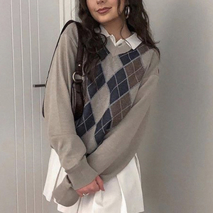 Pull Argyle pour femmes de haute qualité Logo personnalisé Poids léger doux et respirant pour l'automne et l'hiver Tenue décontractée - Product Image 6