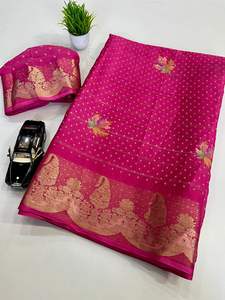 Sari en soie crépon super doux pour femmes, vêtements de fête de mariage de luxe, tissage de zari de designer, bordure Jequrd, indien - Product Image 4