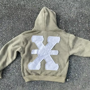 Sweat à capuche surdimensionné en coton 100% Streetwear Broderie personnalisée Hommes Sweat à capuche lourd à fermeture éclair Broderie usée - Product Image 6