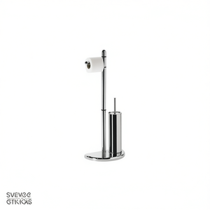 Chrome Bathroom Stand with Toilet Paper Holder and <b>Brush</b> Premium Toilet Accessory Set - Product Image 2