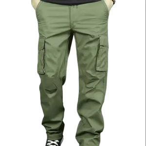 Pantalones de trabajo informales para hombre con patrón sólido multibolsillo Cintura con cordón de ajuste holgado para exploración al aire libre de otoño - Product Image 1