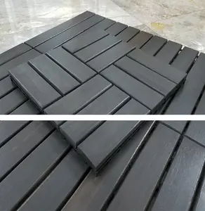 木塑材料欧式设计风格防滑功能地砖类型12板条互锁甲板瓷砖-黑色