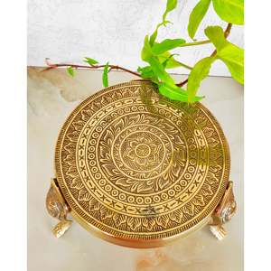 Handmade Traditional Style 3-<b>Step</b> Round Brass Nakasi Chowki for Poojan Temple Home Use for Diwali Occasions - Product Image 4
