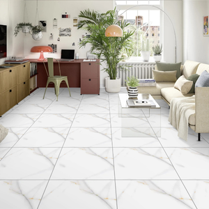 Carreaux de sol en porcelaine émaillée finition mate 60x60 cm, aspect marbre blanc, revêtement de sol et de mur haut de gamme - Product Image 1
