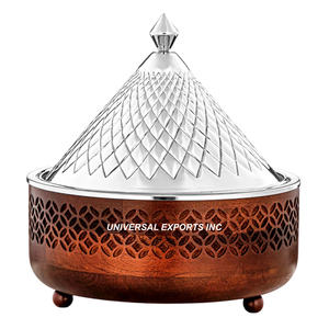 Olla Caliente Redonda de Nácar y Madera de Nogal, Vajilla de Lujo, Nuevo Calentador de Comida Metálico de Alta Gama - Product Image 2