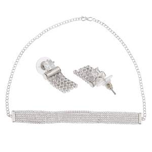 Indian Wholesaler Jewelry <b>Silver</b> CZ Crystal Rhinestone Trandy Collar Bridal <b>Necklace</b> Earrings Indian Fashion Jewellery for Women - Product Image 5