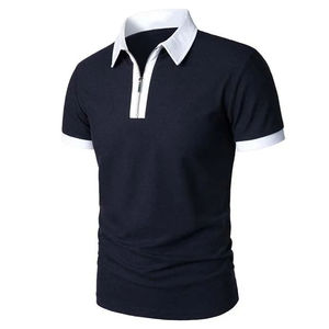 Cómodo ajuste de los hombres cuarto de cremallera para Polo Camiseta de manga corta de ajuste muscular antiarrugas característica OEM diseño estampado de punto - Product Image 1