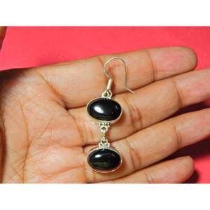 ต่างหูห้อยอัญมณีสีดำแบบห้อยทำด้วยมือของ925เงินสเตอร์ลิงประดับอัญมณีสีดำสำหรับเด็กผู้หญิง - Product Image 2