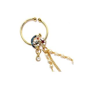 Indian Mores Multicolor Peacock Nath Nose Ring Pearl <b>Studded</b> Stone Embellished <b>Chain</b> Bridal Ethnic Statement Jewelry for Women - Product Image 2
