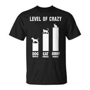 T-shirt drôle pour propriétaires de chiens, chats et lapins, niveau de folie des propriétaires de lapins - Product Image 1