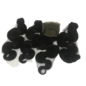 Tissage en lot de cheveux humains, couleur naturelle, vierge, cheveux humains indiens, Body Wave, ensemble de fermeture, vente en gros - Product Image 1