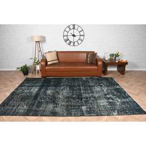Grand tapis turc de 6,1 x 9,6 pieds, tapis vintage, tapis en laine noir et blanc à motifs floraux - Product Image 2