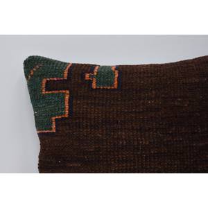 Almohada de retazos Kilim de lana marrón, almohada decorativa de 16x16 pulgadas, ropa de cama tejida con estampado Floral Vintage, suelo portátil - Product Image 2