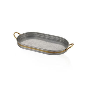 Exclusive Quality Fruit and Food Galvanized <b>Tray</b> With Gold Polished Handles Large Size Tableware Food Server Ware Metal <b>Trays</b> - Product Image 1