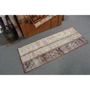 Alfombra Turca Vintage, Alfombra de 1.8x4.6 pies, Alfombra Floral Azul y Roja - Product Image 2