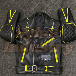 Veste de moto en cuir noir pour hommes en cuir de vachette véritable veste rembourrée Style matelassé élégant veste de motard adulte - Product Image 6