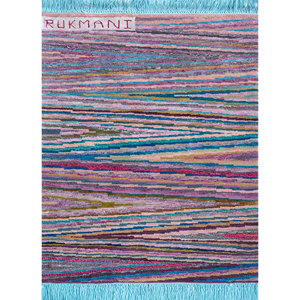 Tapis en laine et soie de bambou à motifs rayés Manchaha - Les-1380 - Noué à la main - Rose et violet - Pour usage domestique - Product Image 1
