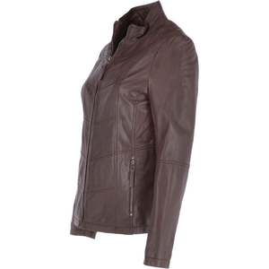 Femmes haut tendance personnalisé automne hiver vestes en cuir solide col tournant conception manches longues respirant doublure en Satin - Product Image 4