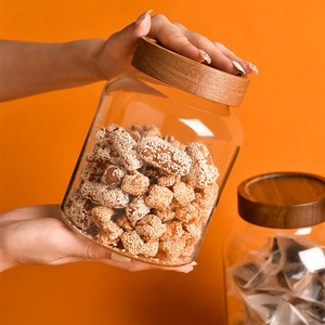 JM <strong>Large</strong> 1 Gallon Glass <strong>Jar</strong> with Wooden Airtight Lid Set of 2 for Flour Spaghetti PastaPowder Tea Coffee - Product Image 3