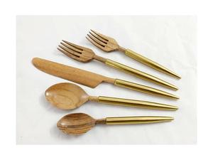 Juego de Cubiertos Hechos a Mano al por Mayor, Ecológicos, de Madera de Acacia y Latón, Tipo Portátil, Juego de Vajilla, Utensilios - Product Image 2