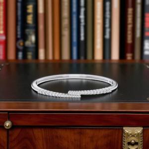 ชุดง่ามเพชรโมอิส E-F/VVS-VS ทรงกลม1.00กะรัตกำไลข้อมือแบบเปิดทำจากทองคำแท้สำหรับทุกเพศ - Product Image 4