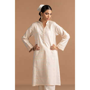 Chemise beige jacquard teinte pour femme, motif floral vintage, style simple, boutons décoratifs, tailles XL, coton et soie, pour le printemps et l'automne - Product Image 1