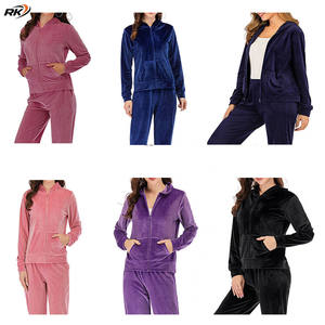 Conjunto de sudaderas deportivas de terciopelo personalizadas para mujer, venta al por mayor, chándal para correr para mujer a granel con logotipo sólido, chándal para invierno - Product Image 3