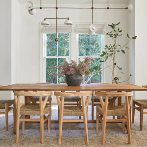 Silla de Comedor de Cuerda de Teca, Respaldo Curvo de Teca, Asiento de Cuerda Natural Tejida a Mano, Muebles Modernos de Madera Maciza Tejida Ecológicos para Apartamento - Product Image 1