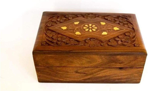 Boîte de rangement à bijoux en bois de sheesham avec incrustations en laiton massif faites à la main, organisateur de bibelots en bois avec design d'incrustation polyvalent - Product Image 2