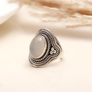 แหวนพลอยคาลซิโดนีเงินสเตอร์925ทำด้วยมือแหวนหมั้นแบบกว้างเครื่องประดับอัญมณีสำหรับงานแต่งงาน - Product Image 4