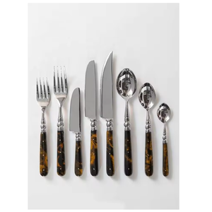 Mirror Polish Resin Handle Flatware Set of 8 Silver Plated Food Safe Spoon Fork <b>Knife</b> Dinnerware Set - Product Image 1