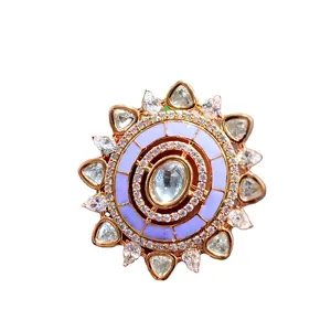 Gold Plated Handcrafted Adjustable Ring BEAUTIFUL DESIGNER GOLD PLATED PEARL KUNDAN finger RING