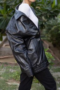 Chaqueta de cuero de gran tamaño Mujer-Chaqueta de Otoño de cuero de piel de cordero para trajes de talla grande de moda para mujer - Product Image 4