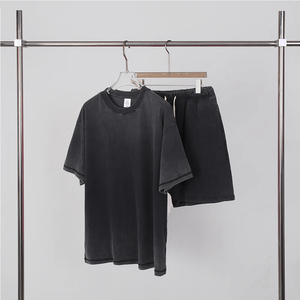 Saleh Enterprises Oversized Terry 100% Cotton Breathable T-Shirt Relax Fit Shorts Matching Lounge <b>Set</b> Casual Streetwear Summer - Product Image 1