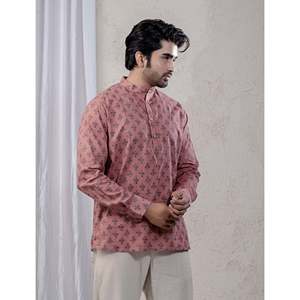 Kurta décontracté imprimé 100% coton pour hommes, chemise décontractée à motif floral pour hommes avec manches longues, tissu popeline respirant - Product Image 5