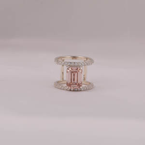 18KT <b>Solid</b> Gold Ring 2.7 CT Pink Emerald Cut Lab Grown Diamond Custom Engagement Ring Bypass Setting Gold Trendy Ring - Product Image 1
