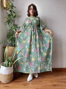 Custom made Floral Cotton <b>Kaftan</b> Maxi Dress-V-Neck Summer Loungewear for <b>Women</b> suitable for boutique client and garment reseller - Product Image 3