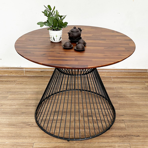 Antique-Style 100/120cm Round Acacia <b>Wood</b> <b>Table</b> with Iron Legs Extendable Resin <b>Top</b> Living Room Furniture-BA68148 - Product Image 2