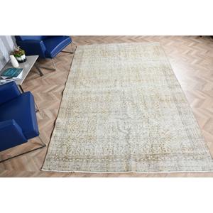 Tapis turc vintage 6,2x9,6 pi (189x294 cm), tapis en laine blanc abstrait - Product Image 1