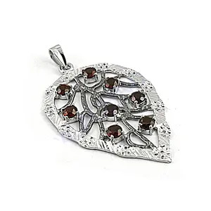 Pendentif en argent 925 avec feuille de grenat, plaqué rhodium, bijoux pour femmes avec pierres précieuses, rubis, améthyste, pendentifs à motif numérique - Product Image 1