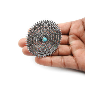 Indian Artisan Handmade Birthstone Jewelry 925 <b>Sterling</b> Oxidized <b>Silver</b> Natural Turquoise Round Shape <b>Adjustable</b> <b>Ring</b> for Women - Product Image 2