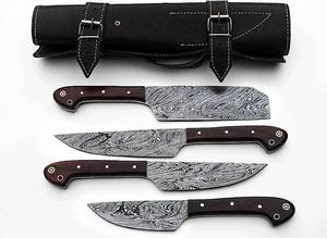 Ensemble de couteaux de cuisine professionnels pour barbecue en plein air, 4 pièces, en acier damas forgé à la main, sur mesure - Product Image 2