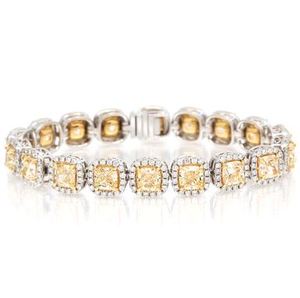 Bracelet tennis en or 14 carats avec diamants jaunes fantaisie sertis, bracelet tennis en diamants moissanite, cadeau d'anniversaire, bijoux fins - Product Image 1