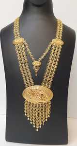 Conjunto de Joyería Étnica Chapada en Oro de 24K para Mujer, Collar, Pendientes, Anillo, Diseño de Borlas, Joyería de Aleación para Boda - Product Image 2