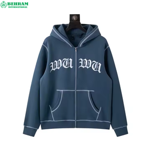 Alta calidad 100% algodón polar cremallera Sudadera con capucha transpirable cómodo contrato costura bordado cremallera sudaderas con capucha y sudaderas - Product Image 3
