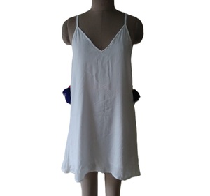 Blue Cotton Crepe Halter Neck Short Dress for Ladies Fringed Back <b>Bead</b> Embroidery Cut-Back Design Breathable Long Summer Dress - Product Image 6