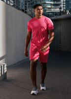 Nouvel ensemble de t-shirt et short pour homme, style tendance imprimé, coupe ajustée, manches courtes, panneaux contrastants, idéal pour la gym, l'entraînement et la plage