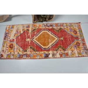 Alfombra roja Kilim turca Vintage 2,5X5,2 pies área grande lana látex respaldo Patchwork patrón rectángulo pasillo yute alfombra habitación alfombra - Product Image 3